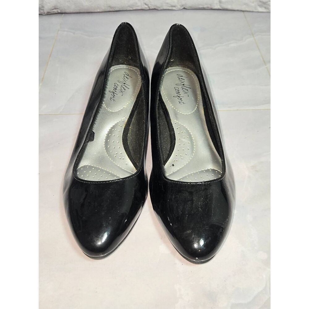 Dexflex Comfort Women's Size 5.5W Black Patent Leather Slip On Wedge Shoe